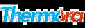 Thermora logo with blue and red text on white background